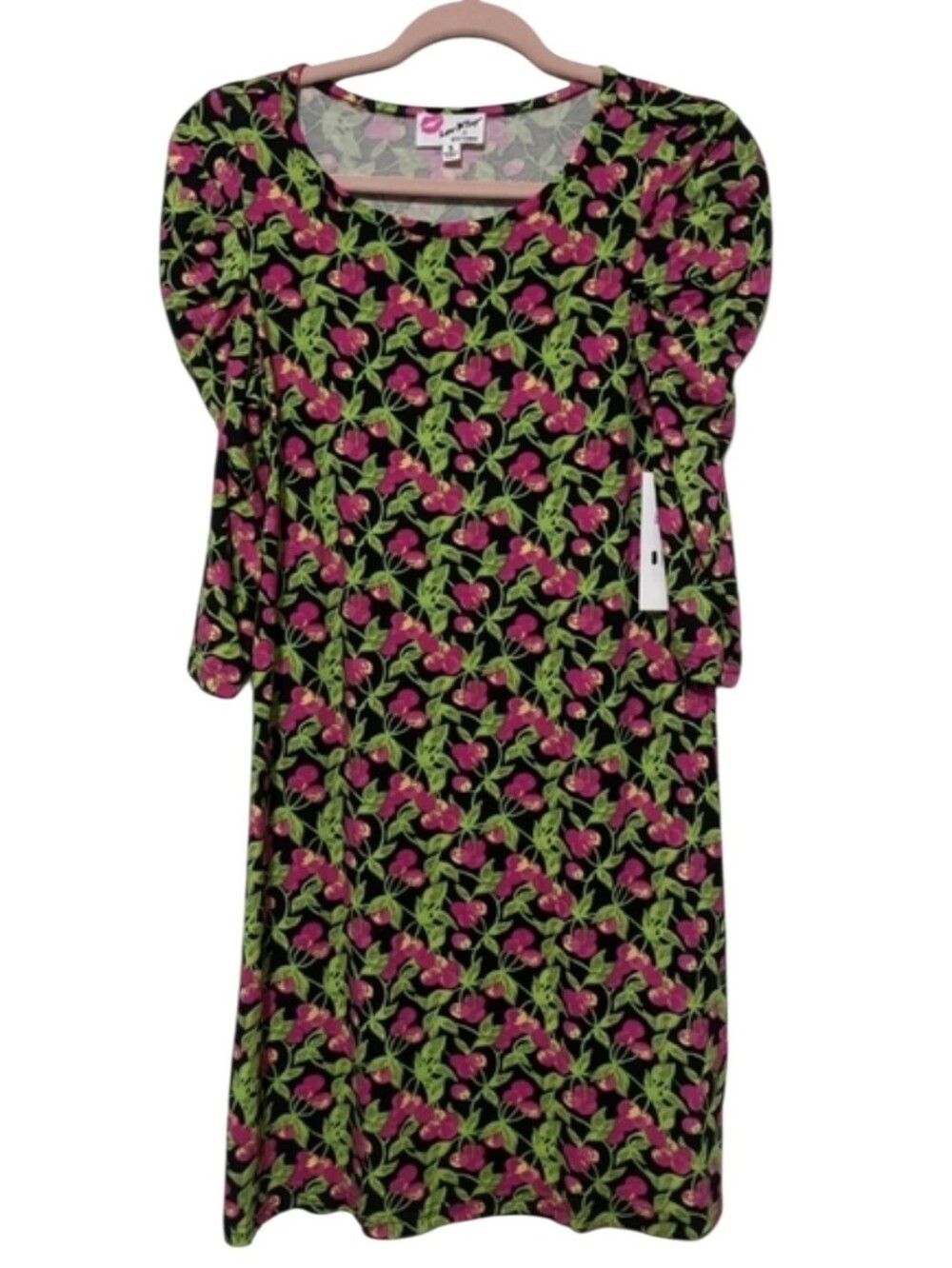 NWT Luv Betsey By Betsey Johnson Size Small Cherry Print Dress Puffy Sleeves
